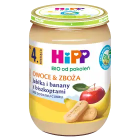 HiPP BIO Owoce & Zboża Jabłka i banany z biszkoptami po 4. miesiącu 190 g