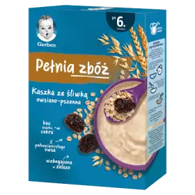 Gerber Pełnia zbóż Kaszka owsiano-pszenna ze śliwką dla niemowląt po 6. miesiącu 200 g