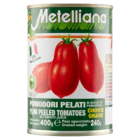 Metelliana Pomidory bez skórki w soku pomidorowym 400 g