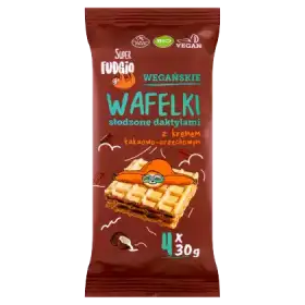Super Fudgio Wegańskie wafelki słodzone daktylami z kremem kakaowo-orzechowym 120 g (4 x 30 g)