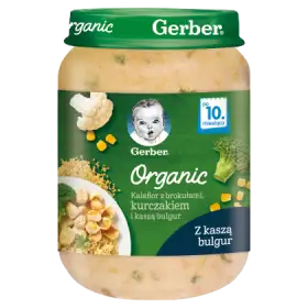 Gerber Organic Kalafior z brokułami kurczakiem i kaszą bulgur dla niemowląt po 10. miesiącu 190 g
