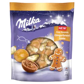 Milka Mini Snow Balls Cukierki z ciasteczkami korzennymi w czekoladzie mlecznej 90 g