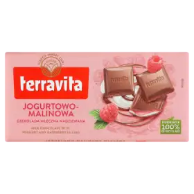Terravita Czekolada mleczna nadziewana jogurtowo-malinowa 100 g 