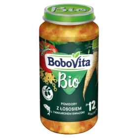 BoboVita Bio Pomidory z łososiem i makaronem gwiazdki po 12 miesiącu 250 g