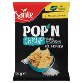Sante Pop'n chrup Snacki popcornowe sól morska 60 g