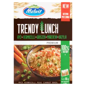 Melvit Premium Trendy Lunch ryż vermicelli groszek marchew bazylia 320 g (4 x 80 g)