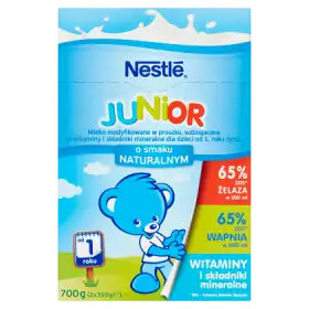 Nestlé Junior Mleko modyfikowane dla dzieci od 1. roku życia o smaku naturalnym 700 g (2 x 350 g)