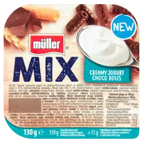 Müller Mix Jogurt o smaku śmietankowym z rurkami w polewie z czekolady mlecznej 130 g