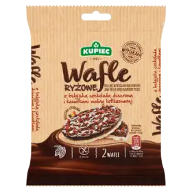 Kupiec Wafle ryżowe z belgijską czekoladą deserową i kawałkami maliny liofilizowanej 32 g (2 sztuki)