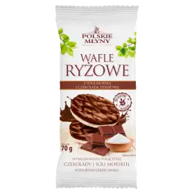 Polskie Młyny Wafle ryżowe z solą morską i czekoladą deserową 70 g
